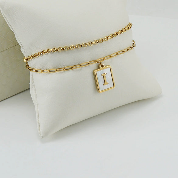 Women's Double Layer 316L Stainless Steel Letter Bracelet With Vacuum Plated Natural Shells