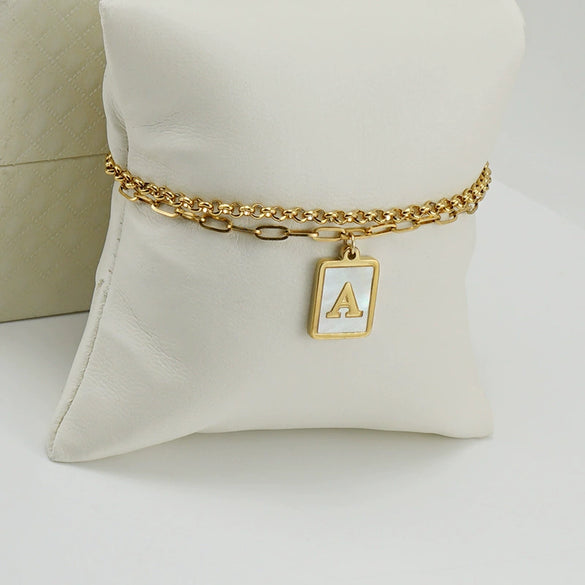 Women's Double Layer 316L Stainless Steel Letter Bracelet With Vacuum Plated Natural Shells