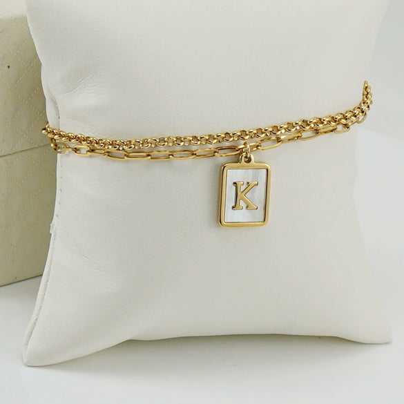 Women's Double Layer 316L Stainless Steel Letter Bracelet With Vacuum Plated Natural Shells