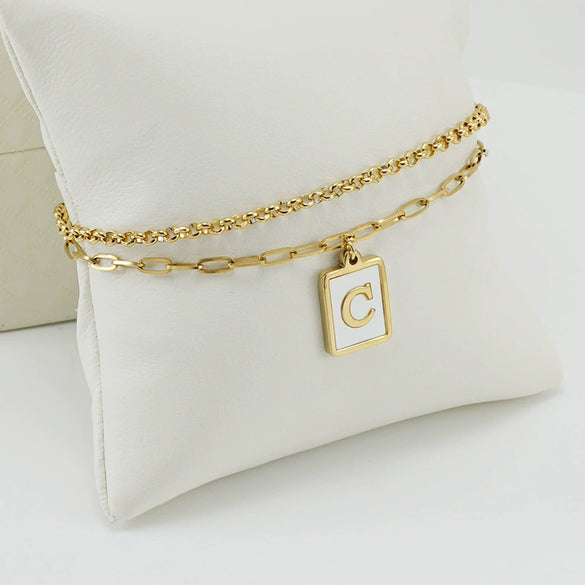 Women's Double Layer 316L Stainless Steel Letter Bracelet With Vacuum Plated Natural Shells