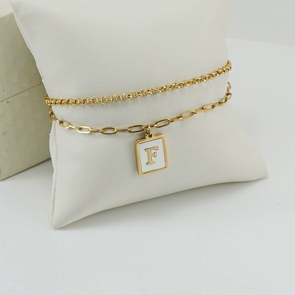 Women's Double Layer 316L Stainless Steel Letter Bracelet With Vacuum Plated Natural Shells
