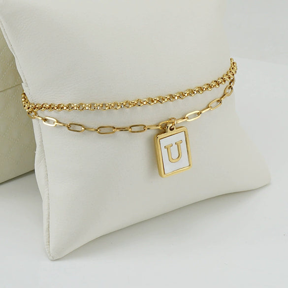 Women's Double Layer 316L Stainless Steel Letter Bracelet With Vacuum Plated Natural Shells