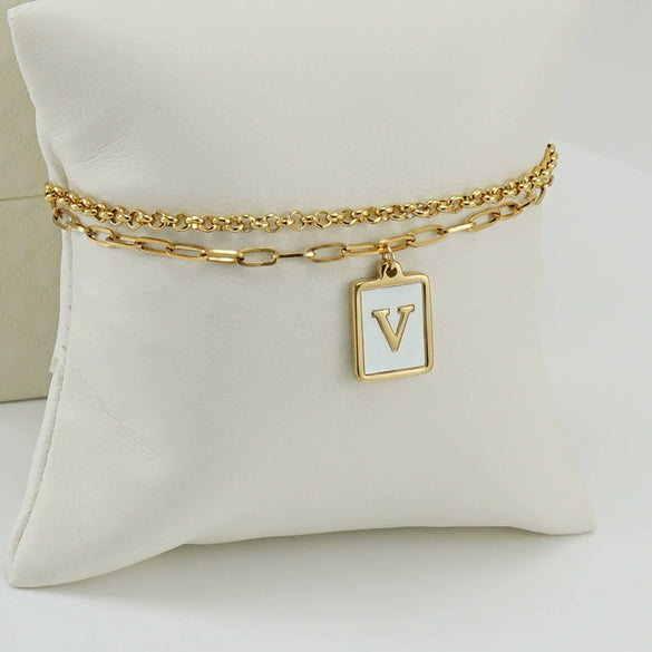 Women's Double Layer 316L Stainless Steel Letter Bracelet With Vacuum Plated Natural Shells