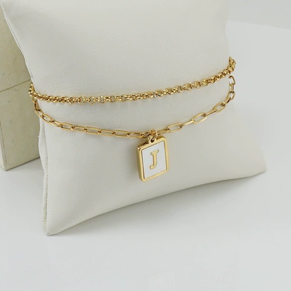 Women's Double Layer 316L Stainless Steel Letter Bracelet With Vacuum Plated Natural Shells