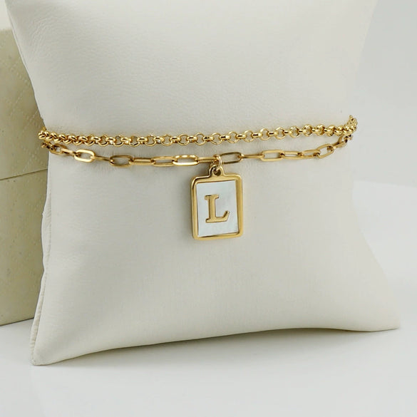 Women's Double Layer 316L Stainless Steel Letter Bracelet With Vacuum Plated Natural Shells
