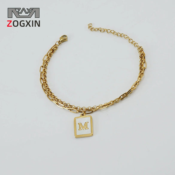 Women's Double Layer 316L Stainless Steel Letter Bracelet With Vacuum Plated Natural Shells