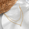 Women's Double Layer Titanium Steel Necklace With Geometric Zircon Pendant And Six Claw Setting In 18K Gold Plated Simple Luxury Style