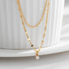 Women's Double Layer Titanium Steel Necklace With Geometric Zircon Pendant And Six Claw Setting In 18K Gold Plated Simple Luxury Style