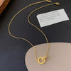 Women's Double Row Full Diamond Roman Double Ring O Chain Necklace In Titanium Steel With Geometric Pattern And 18K Gold Plated Electroplating