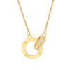 Women's Double Row Full Diamond Roman Double Ring O Chain Necklace In Titanium Steel With Geometric Pattern And 18K Gold Plated Electroplating