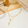 Women's Double Stacked Shell Flower Pendant Necklace Titanium Steel Geometric Box Chain