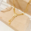 Women's Double Stacked Shell Flower Pendant Necklace Titanium Steel Geometric Box Chain