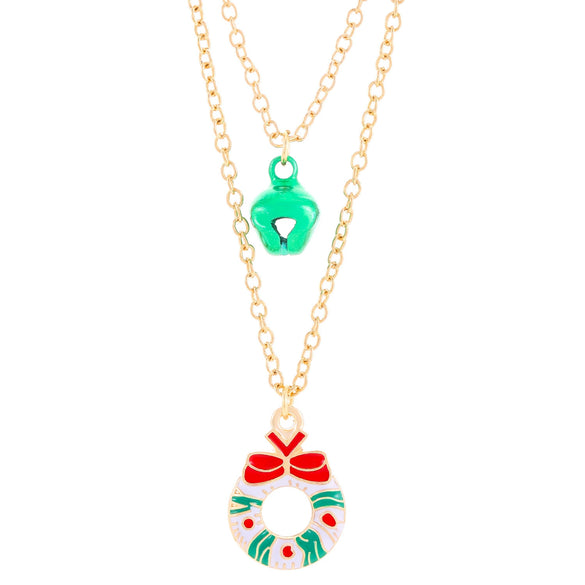 Women's Doublelayer Alloy Elk Bell And Christmas Tree Necklace With Electroplated Layered Chain Holiday Jewelry