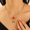Women's Doublelayer Alloy Elk Bell And Christmas Tree Necklace With Electroplated Layered Chain Holiday Jewelry