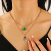 Women's Doublelayer Alloy Elk Bell And Christmas Tree Necklace With Electroplated Layered Chain Holiday Jewelry
