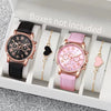 Women's Doublelayer Belt Watch Set With Plastic Case Imitation Leather Strap And Stainless Steel Buckle In Round Shape