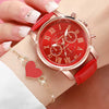 Women's Doublelayer Belt Watch Set With Plastic Case Imitation Leather Strap And Stainless Steel Buckle In Round Shape