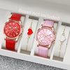 Women's Doublelayer Belt Watch Set With Plastic Case Imitation Leather Strap And Stainless Steel Buckle In Round Shape