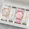 Women's Doublelayer Belt Watch Set With Plastic Case Imitation Leather Strap And Stainless Steel Buckle In Round Shape