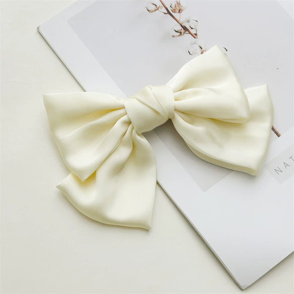 Women's Doublelayer Cloth Large Bow Spring Clip Hair Accessory With Seiko Design