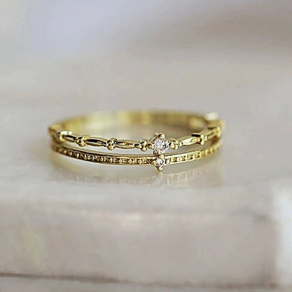Women's Doublelayer Copper Ring With Geometric Design And Inlaid Zircon