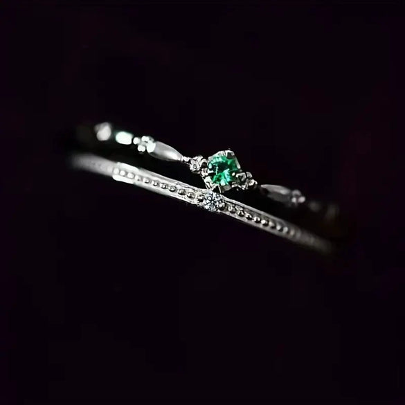 Women's Doublelayer Copper Ring With Geometric Design And Inlaid Zircon