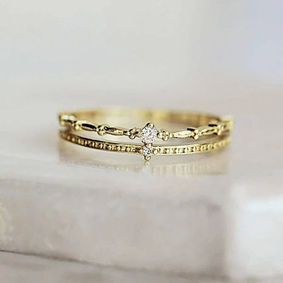Women's Doublelayer Copper Ring With Geometric Design And Inlaid Zircon