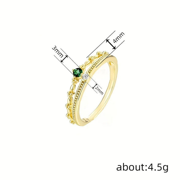 Women's Doublelayer Copper Ring With Geometric Design And Inlaid Zircon