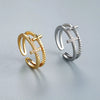 Women's Doublelayer Cross Ring With Cubic Zirconia Electroplated Copper Open Adjustable Band In Gold Or Silver Finish