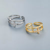 Women's Doublelayer Cross Ring With Cubic Zirconia Electroplated Copper Open Adjustable Band In Gold Or Silver Finish
