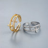 Women's Doublelayer Cross Ring With Cubic Zirconia Electroplated Copper Open Adjustable Band In Gold Or Silver Finish