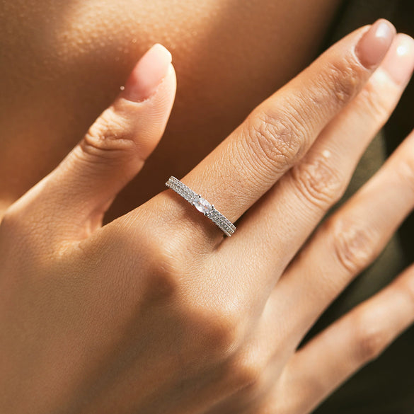 Women's Doublelayer Geometric S925 Sterling Silver Ring With Micro Inlay Highend Jewelry