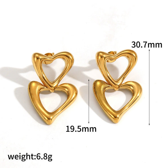 Women's Doublelayer Heartshaped Stainless Steel Electroplated Earrings Jewelry