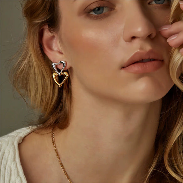 Women's Doublelayer Heartshaped Stainless Steel Electroplated Earrings Jewelry