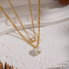 Women's Doublelayer Inlaid Zircon Pearl Necklace Stainless Steel 18K Real Gold Plated Geometric Jewelry