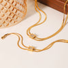 Women's Doublelayer Snake Bone Chain Necklace With Square Stainless Steel And Titanium Steel Pendant Geometric Pattern Electroplated