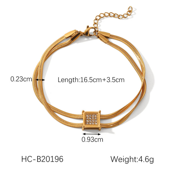 Women's Doublelayer Snake Bone Chain Necklace With Square Stainless Steel And Titanium Steel Pendant Geometric Pattern Electroplated