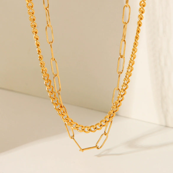 Women's Doublelayer Stainless Steel Geometric Clavicle Chain Necklace With Electroplating
