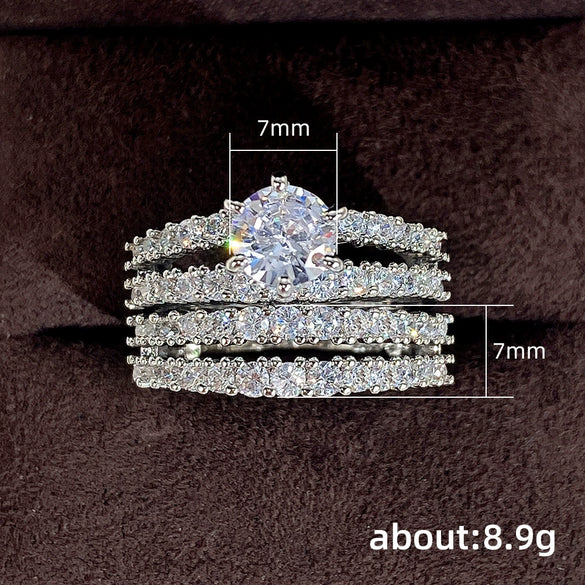 Women's Doublelayer Zircon Engagement Set Ring And Bracelet Light Luxury Style Copper Material Geometric Pattern Zirconia Treatment