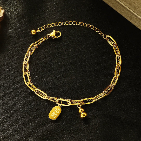 Women's Doublelayered Gourd Fortune Bracelet Titanium Steel Electroplated Simple Style Jewelry