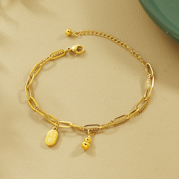 Women's Doublelayered Gourd Fortune Bracelet Titanium Steel Electroplated Simple Style Jewelry