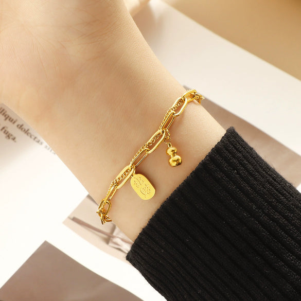 Women's Doublelayered Gourd Fortune Bracelet Titanium Steel Electroplated Simple Style Jewelry