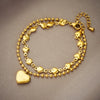 Women's Doublelayered Love Ball Bead Heart Shape Stainless Steel Jewelry Bracelet With Electroplating
