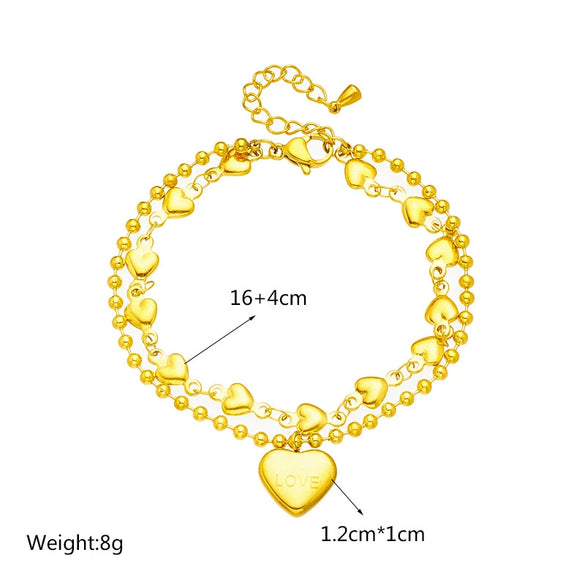 Women's Doublelayered Love Ball Bead Heart Shape Stainless Steel Jewelry Bracelet With Electroplating
