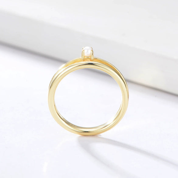Women's Doublelayered Pearl Ring 925 Silver Geometric Style Set With Pearls