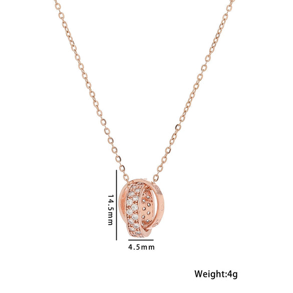 Women's Doublering Necklace Pendant With Diamond Rose On Ball Chain Made Of Titanium Steel With Electroplating Treatment