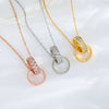 Women's Doublering Necklace Pendant With Diamond Rose On Ball Chain Made Of Titanium Steel With Electroplating Treatment