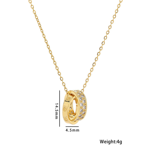 Women's Doublering Necklace Pendant With Diamond Rose On Ball Chain Made Of Titanium Steel With Electroplating Treatment