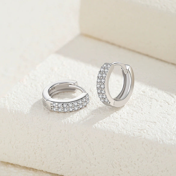 Women's Doublerow Round S925 Sterling Silver Geometric Flash Diamond Earrings With Electroplating