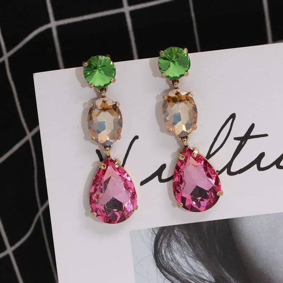 Womens Drop Shaped Rhinestone Alloy Earrings Nhjj138015